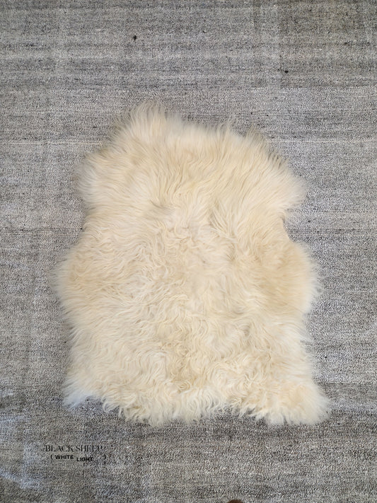 ONE OF THE KIND Icelandic Cream Sheepskin, Large - Black Sheep (White Light)