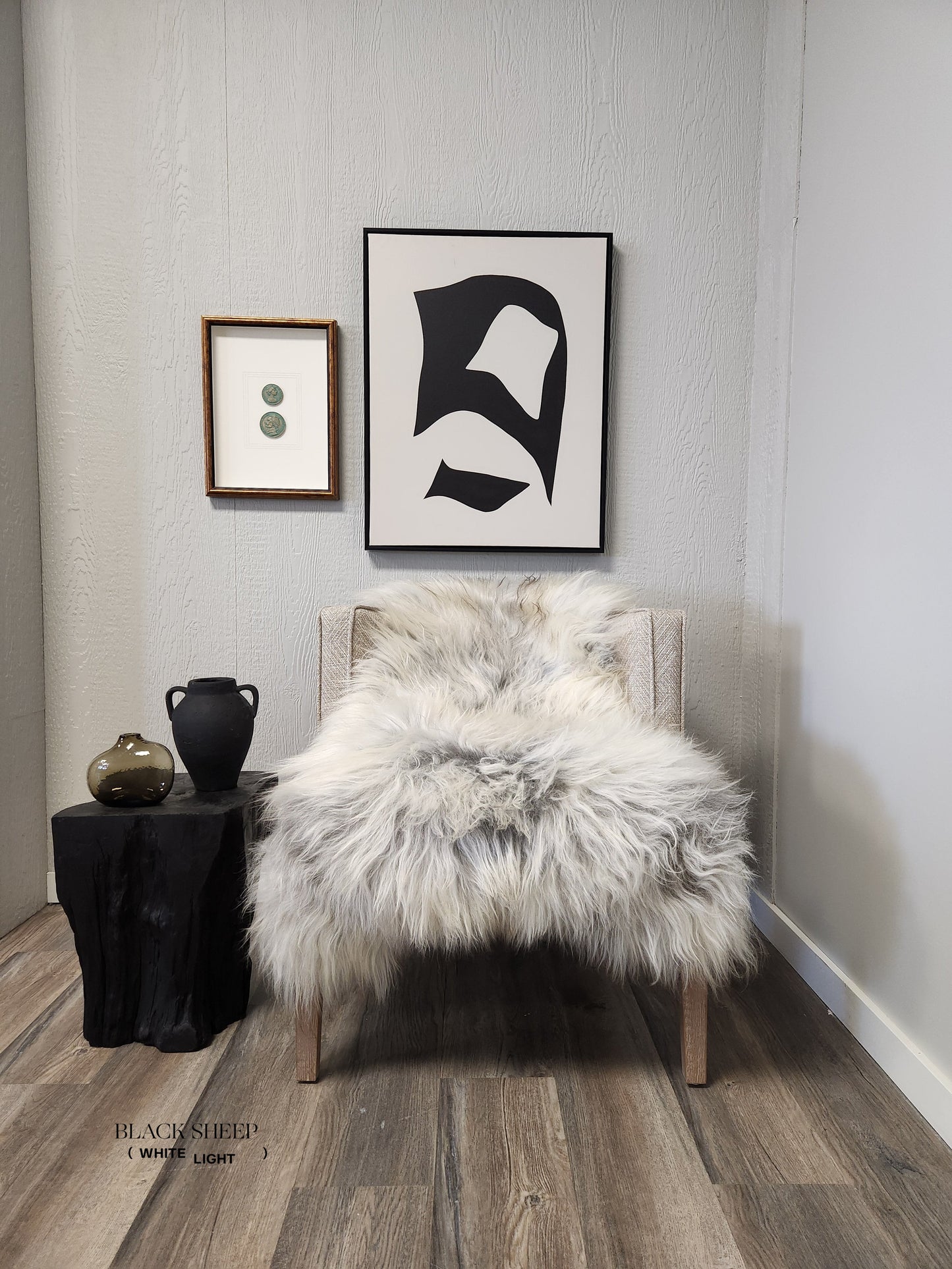 Natural Light Grey Icelandic Sheepskin - Black Sheep (White Light)