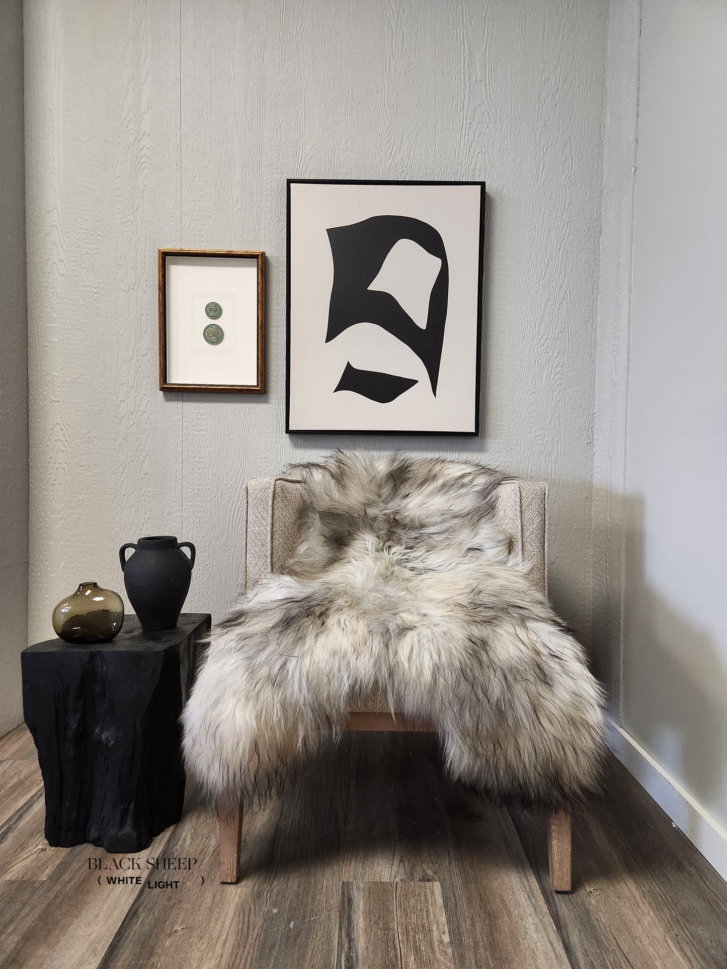 Natural Light Grey Icelandic Sheepskin - Black Sheep (White Light)