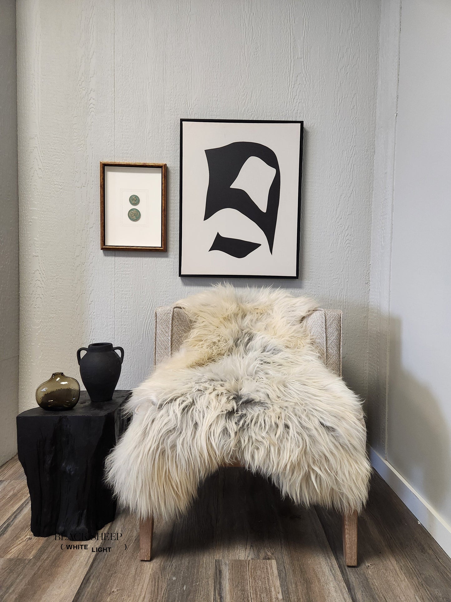 Natural Light Grey Icelandic Sheepskin - Black Sheep (White Light)