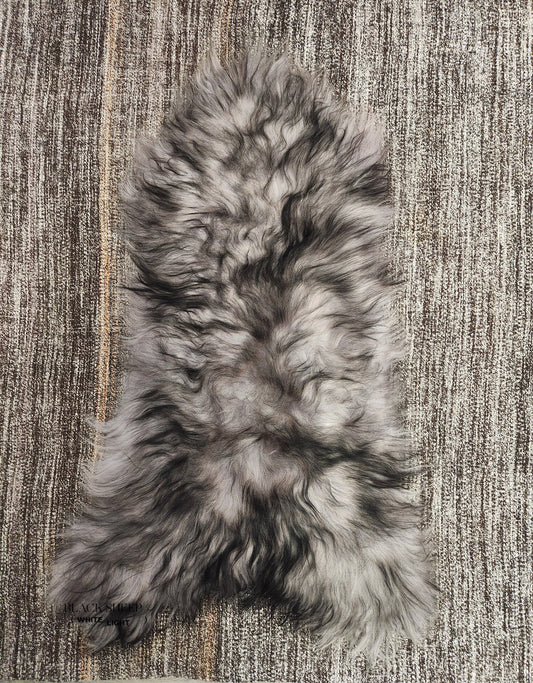 ONE OF THE KIND Icelandic Grey Dark Ends Sheepskin - Black Sheep (White Light)