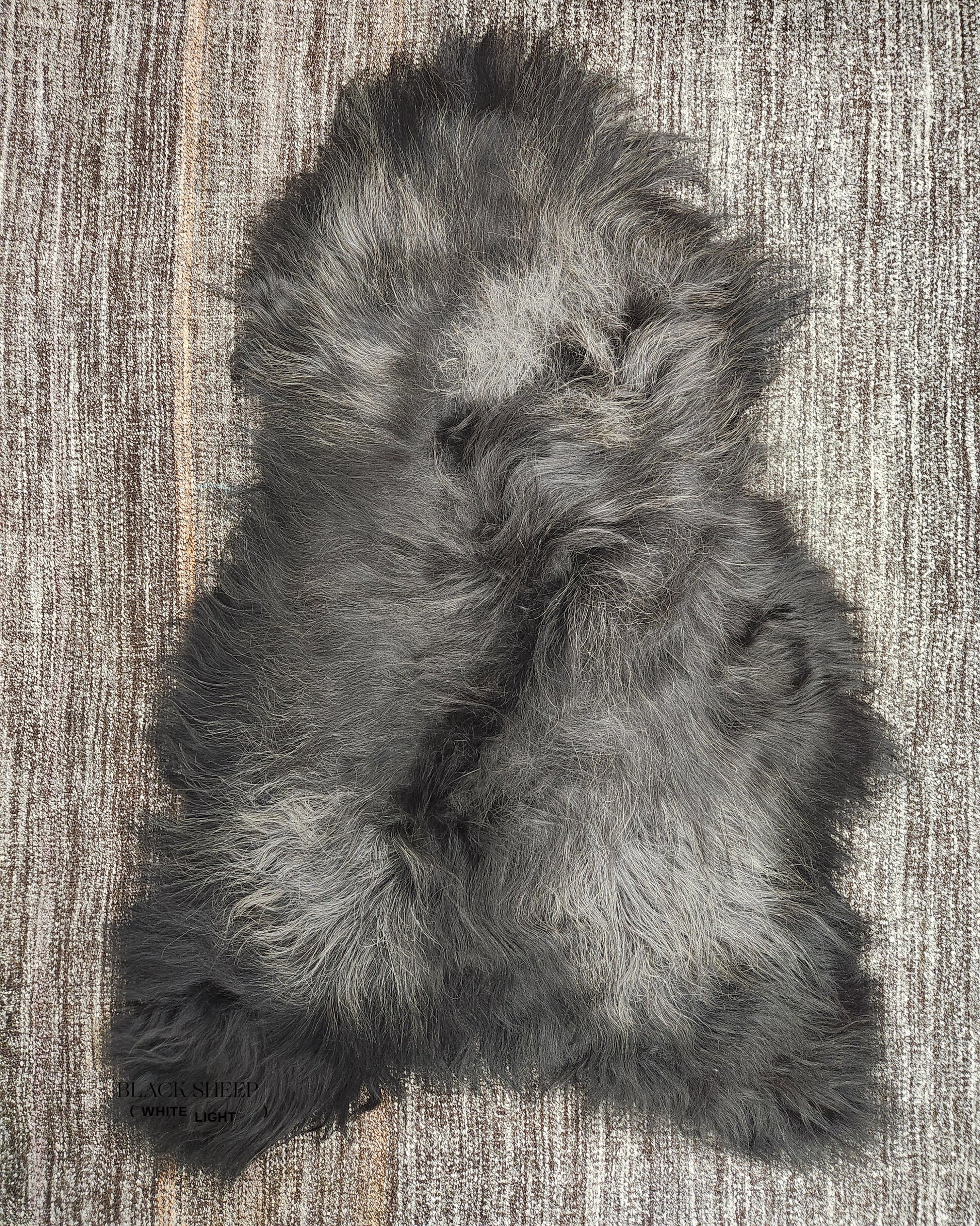 ONE OF THE KIND Icelandic Black Salt and Pepper Sheepskin - Black Sheep (White Light)