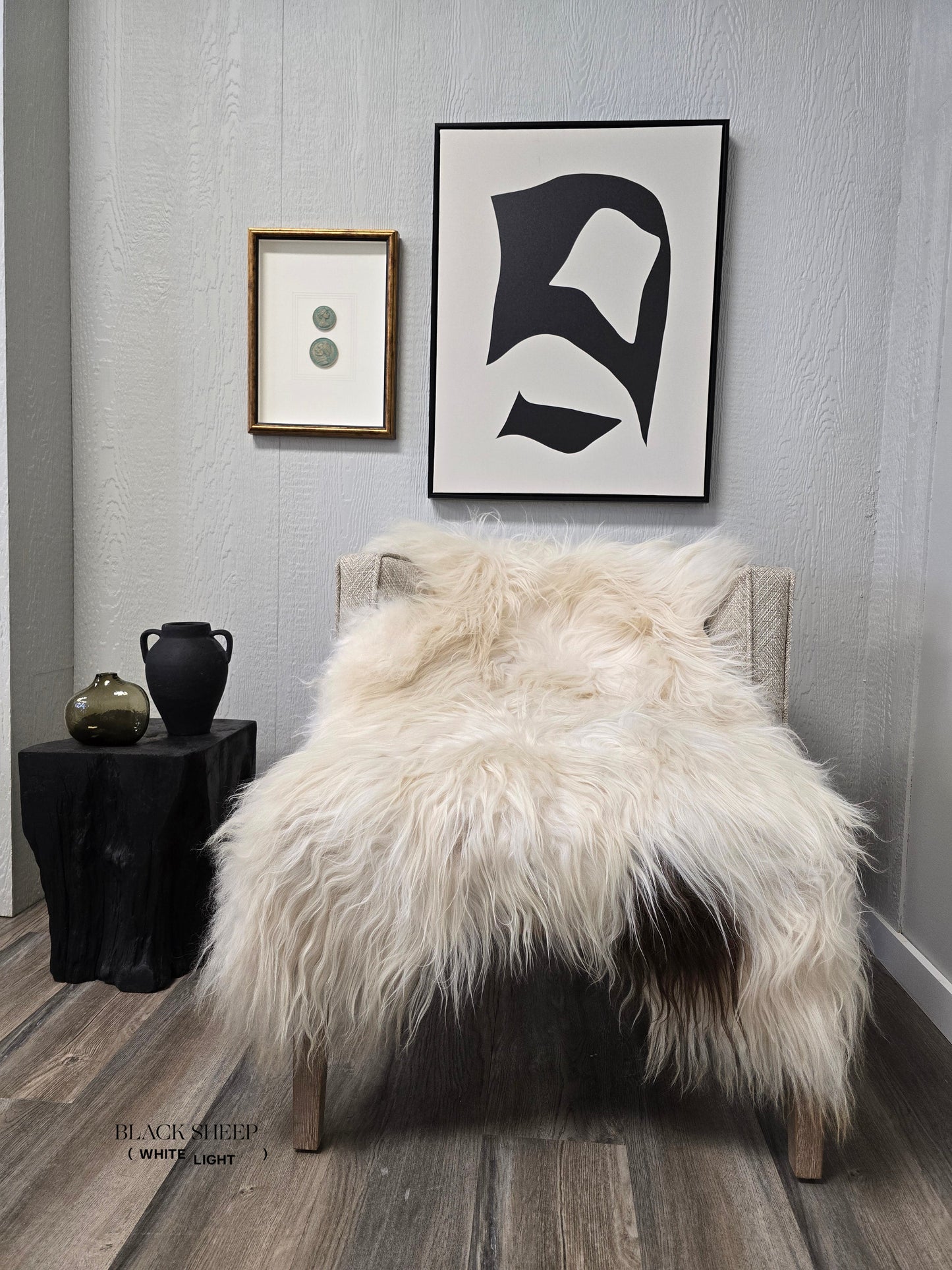 ONE OF THE KIND Icelandic White with Brown Spot Sheepskin - Black Sheep (White Light)