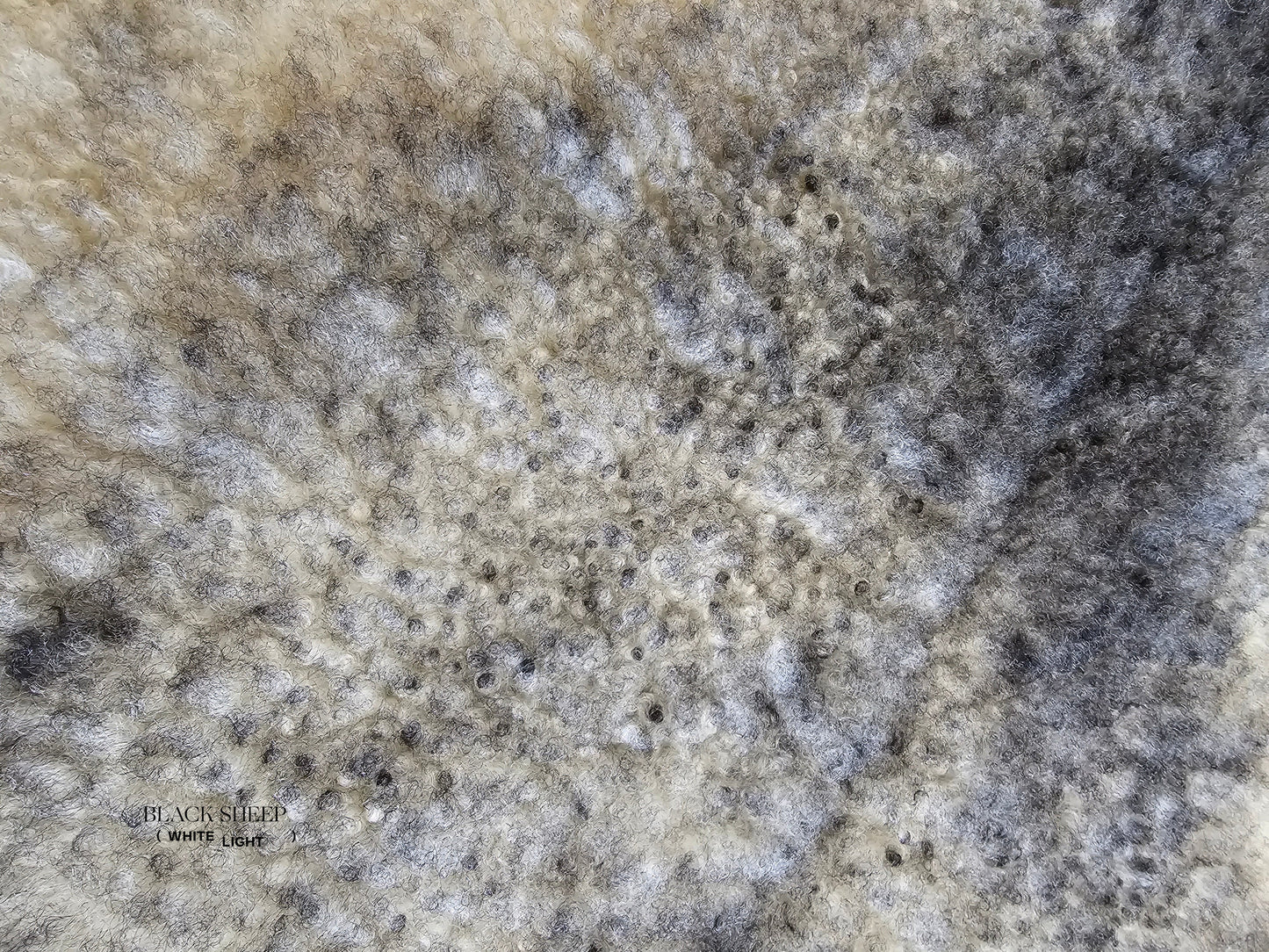 ONE OF THE KIND Gotland White and Grey Medium Wool Sheepskin - Black Sheep (White Light)