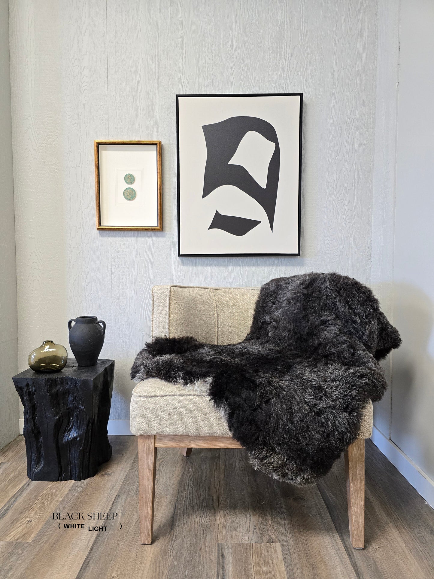 ONE OF THE KIND Icelandic Shorn Black Salt and Pepper Sheepskin - Black Sheep (White Light)
