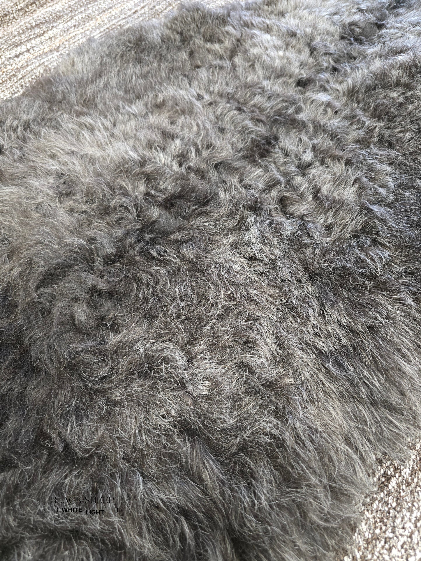 ONE OF THE KIND Icelandic Shorn Black Salt and Pepper Sheepskin - Black Sheep (White Light)