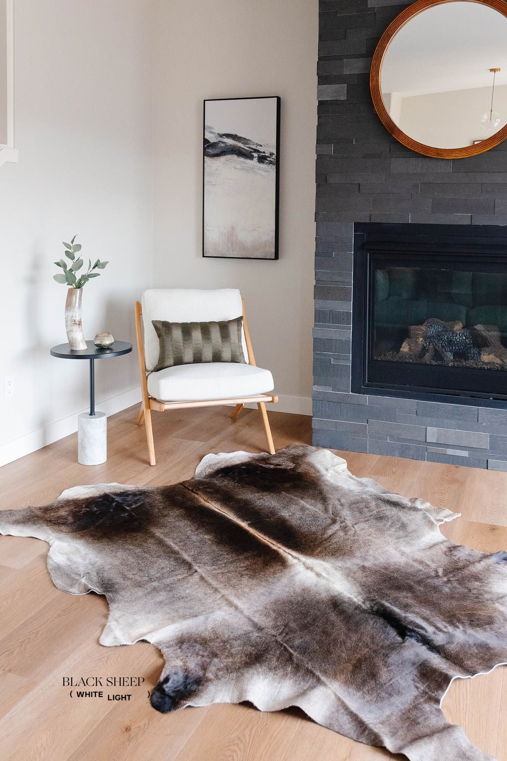 Large Dark Grey Cowhide Area Rug - Black Sheep (White Light)