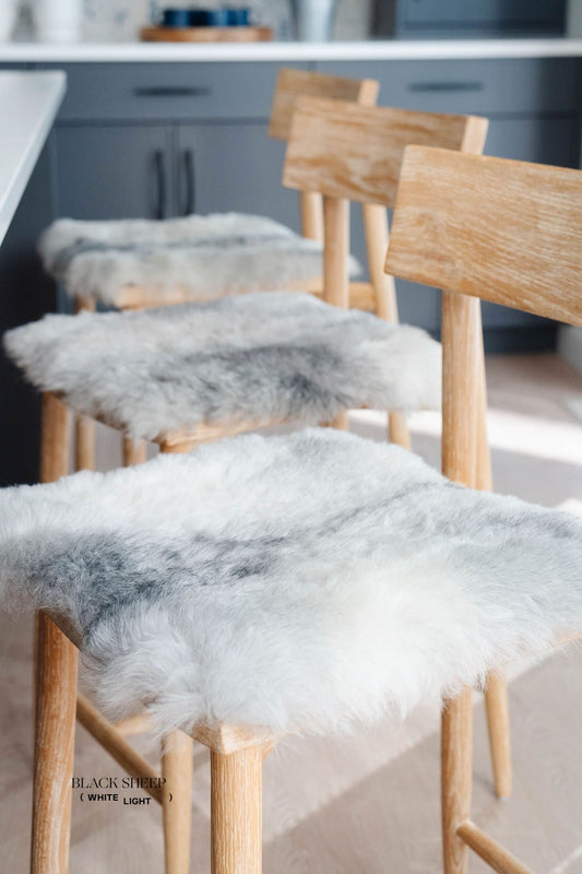 Shorn Grey Icelandic Sheepskin Chair Pad - Black Sheep (White Light)