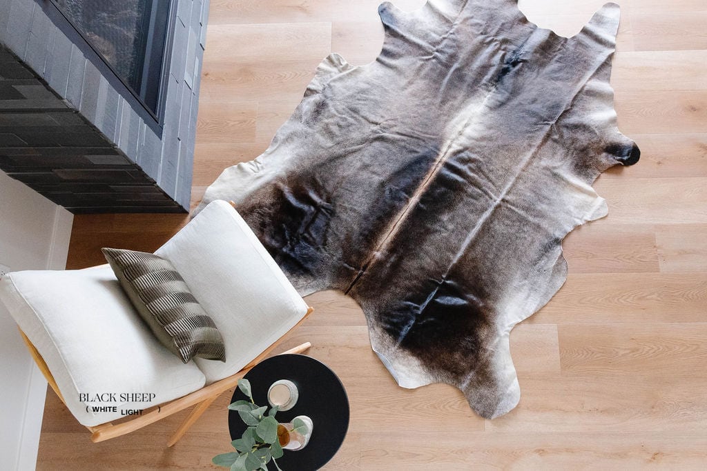 Large Dark Grey Cowhide Area Rug - Black Sheep (White Light)