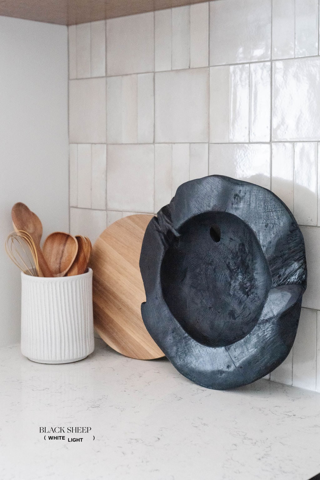 Burnt Teak Round Vessel - Black Sheep (White Light)