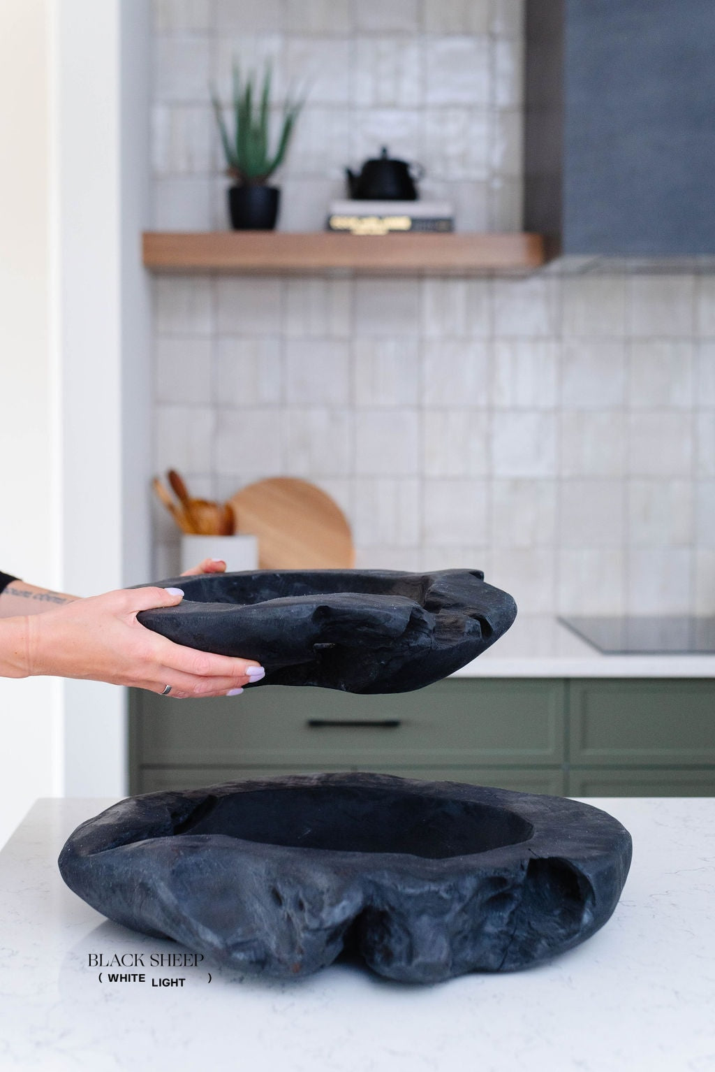 Burnt Teak Round Vessel - Black Sheep (White Light)