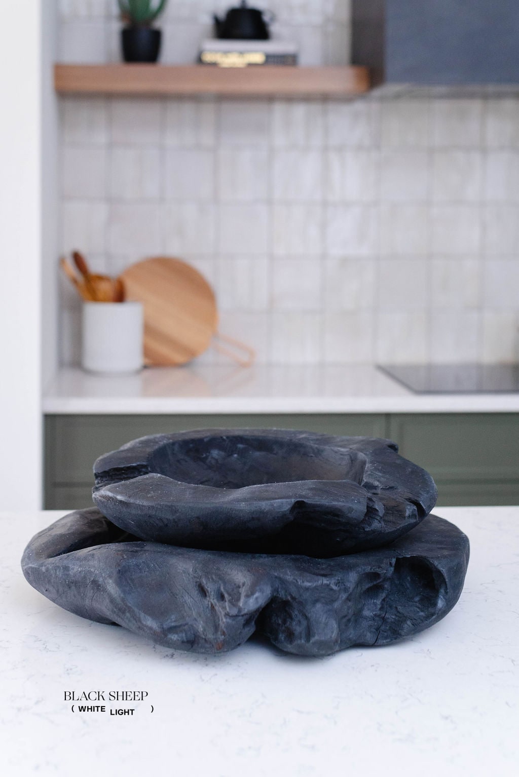 Burnt Teak Round Vessel - Black Sheep (White Light)