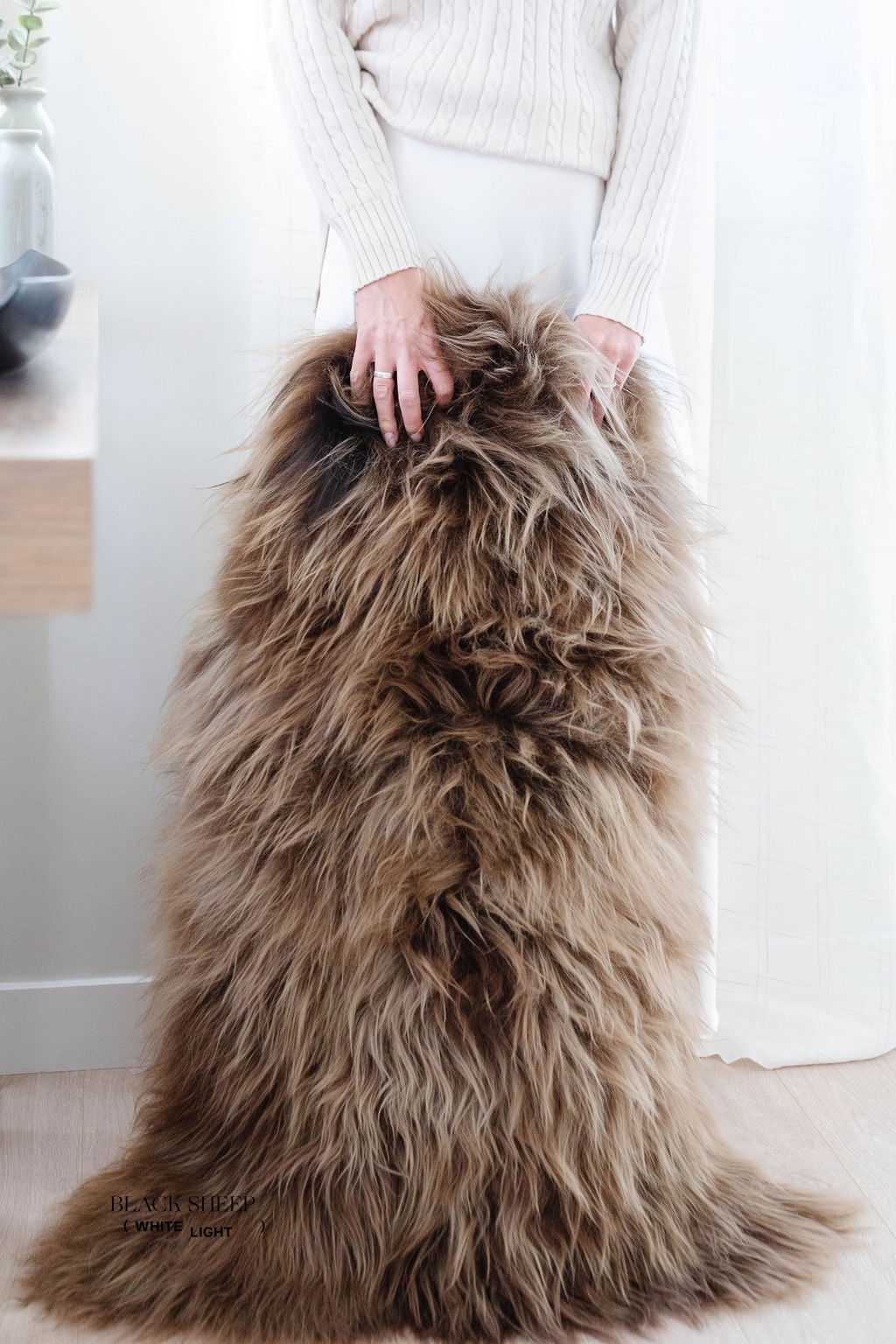Light Brown Icelandic Sheepskin - Black Sheep (White Light)