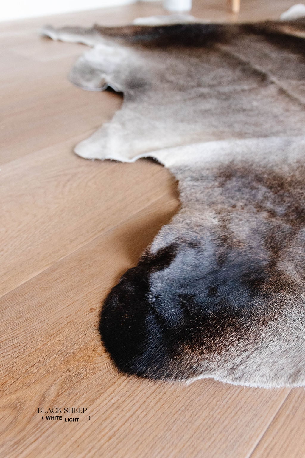 Large Dark Grey Cowhide Area Rug - Black Sheep (White Light)