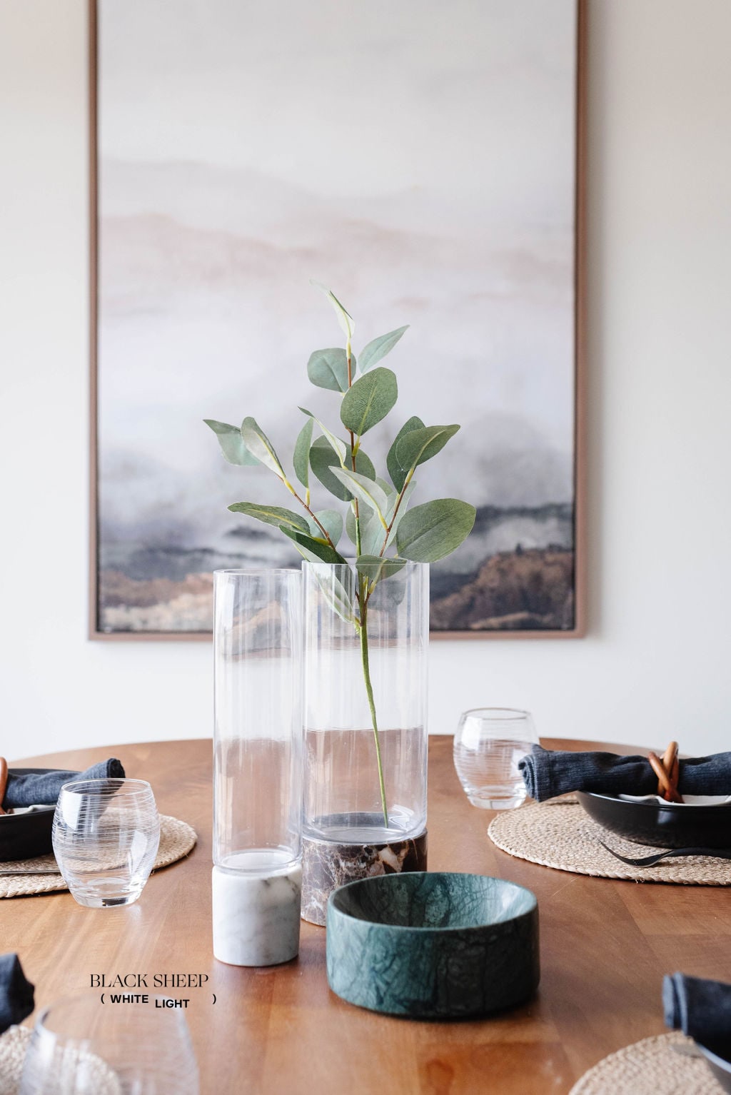 Bianco Carrara Marble and Glass Vase and Hurricane - Black Sheep (White Light)