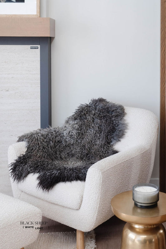 Peau de mouton Gotland en laine longue grise