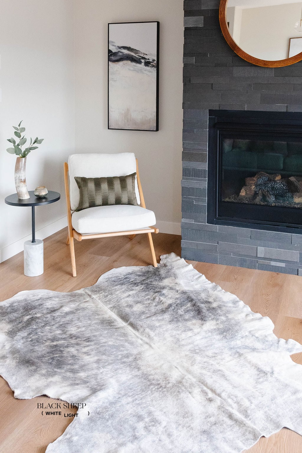 Large Brindle Grey Cowhide Area Rug - Black Sheep (White Light)