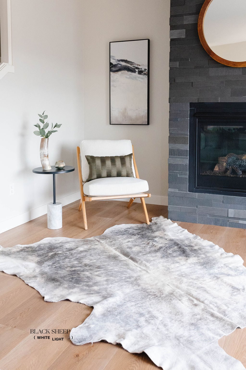 Large Brindle Grey Cowhide Area Rug - Black Sheep (White Light)