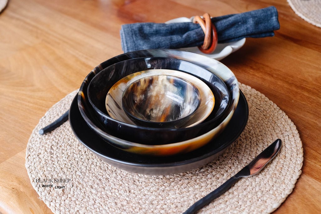 Ankole & Gyr Horn Dark Round Bowl - Black Sheep (White Light)