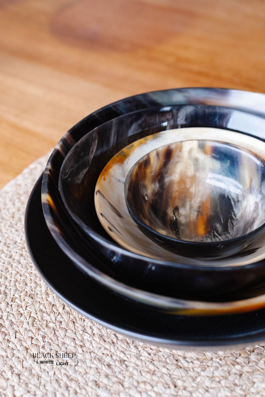 Ankole & Gyr Horn Dark Round Bowl - Black Sheep (White Light)