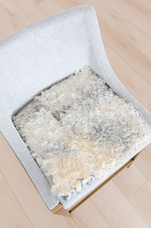 ONE OF A KIND Gotland Short Wool Chair Pad in Light Grey
