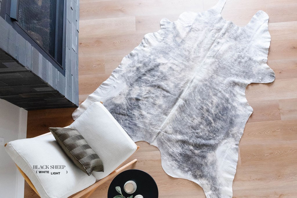 Large Brindle Grey Cowhide Area Rug - Black Sheep (White Light)