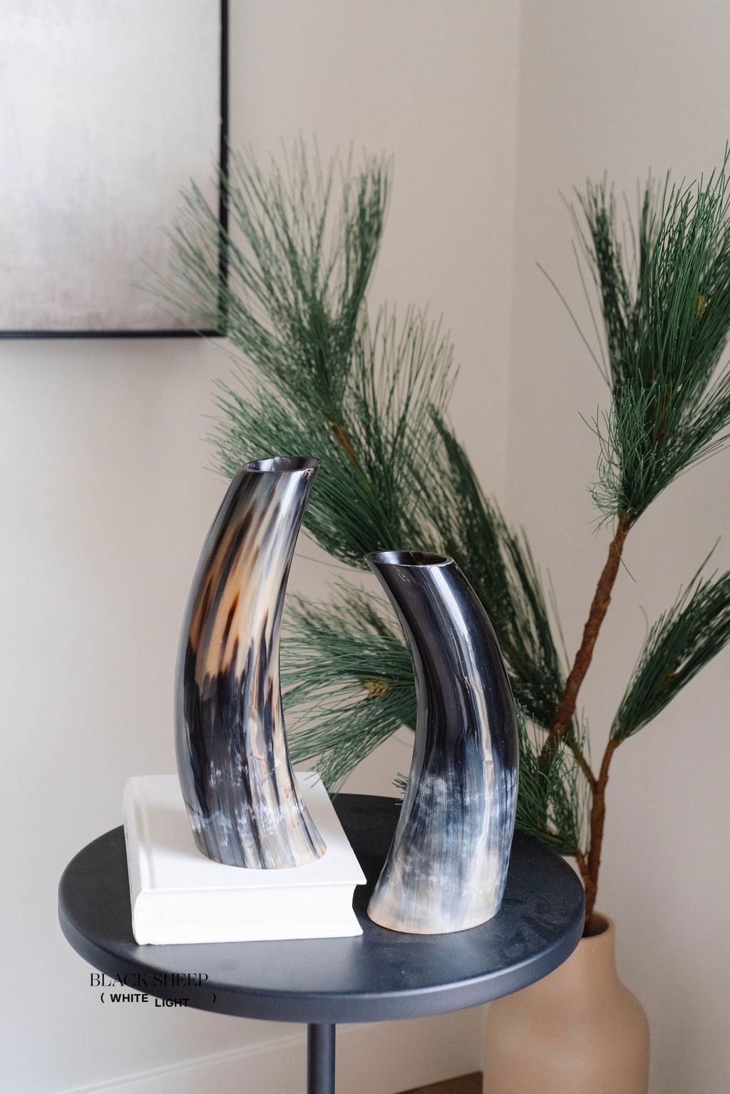 Ankole & Gyr Horn Dark Vase - Black Sheep (White Light)