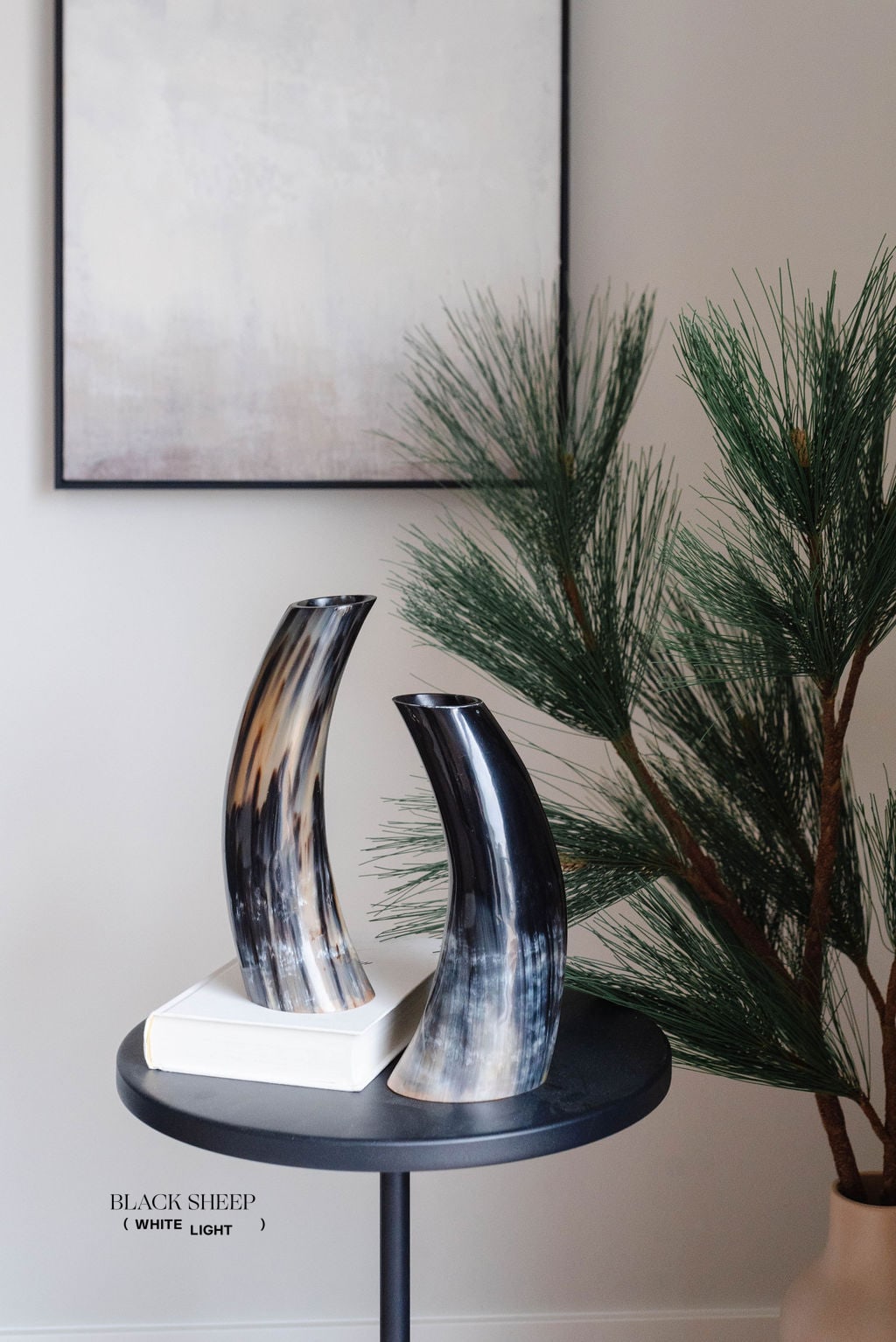 Ankole & Gyr Horn Dark Vase - Black Sheep (White Light)