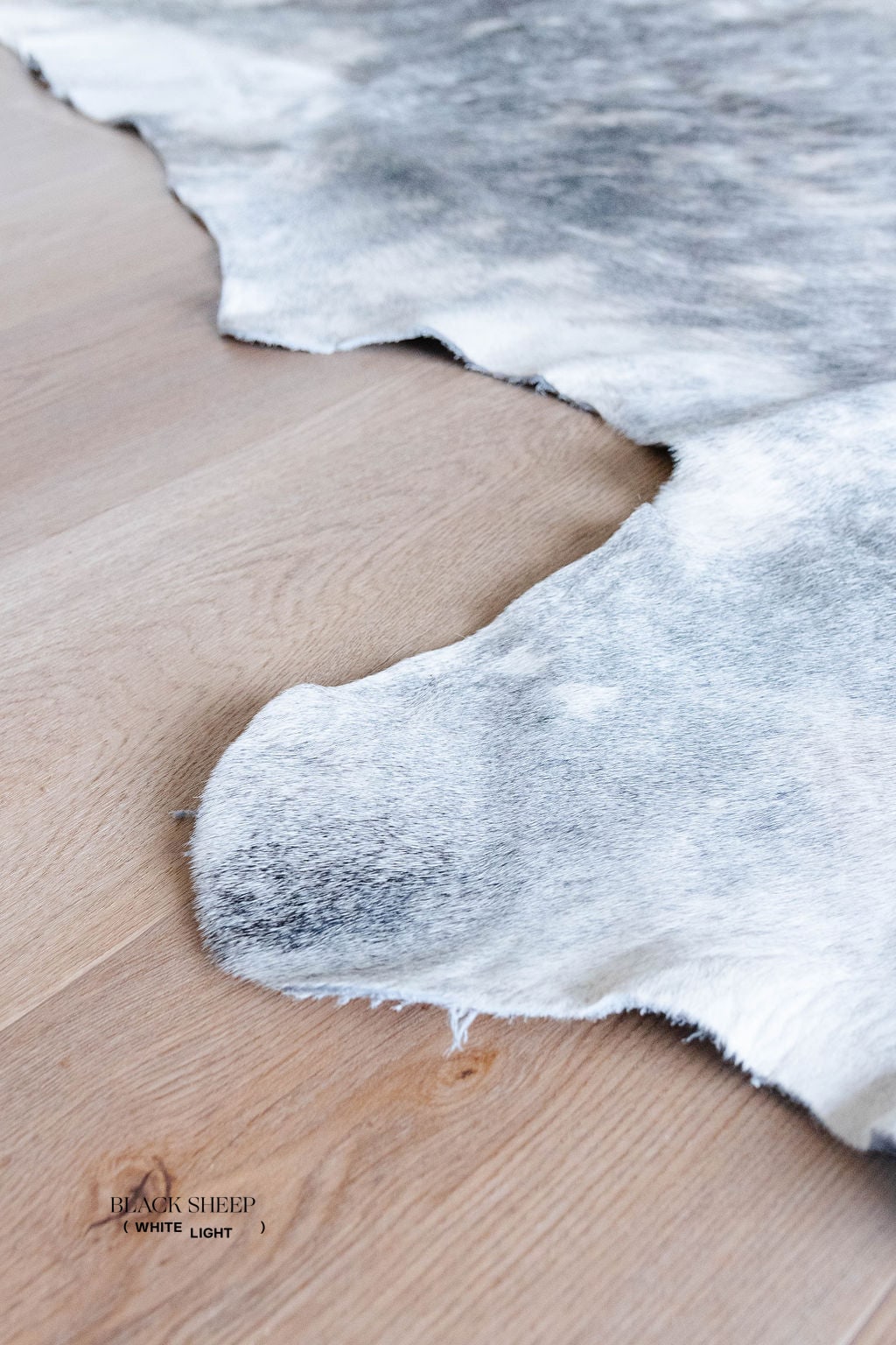 Large Brindle Grey Cowhide Area Rug - Black Sheep (White Light)