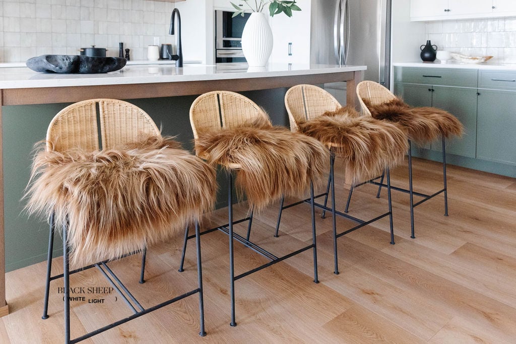 Brown Icelandic Sheepskin Chair Pad - Black Sheep (White Light)