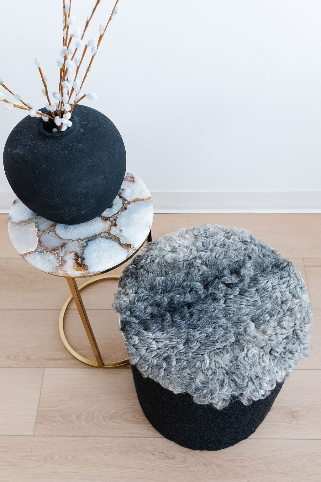 ONE OF A KIND Round Gotland Short Wool Chair Pad in Grey