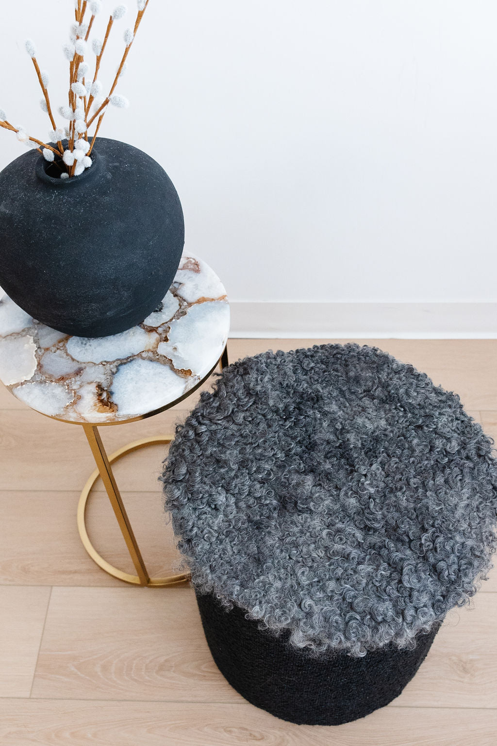 ONE OF A KIND Round Gotland Short Wool Chair Pad in Dark Grey