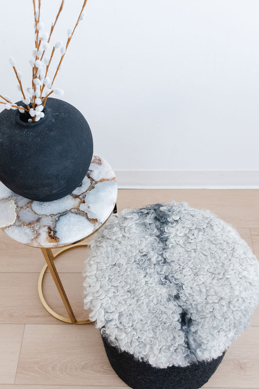 ONE OF A KIND Round Gotland Short Wool Chair Pad in Light Grey