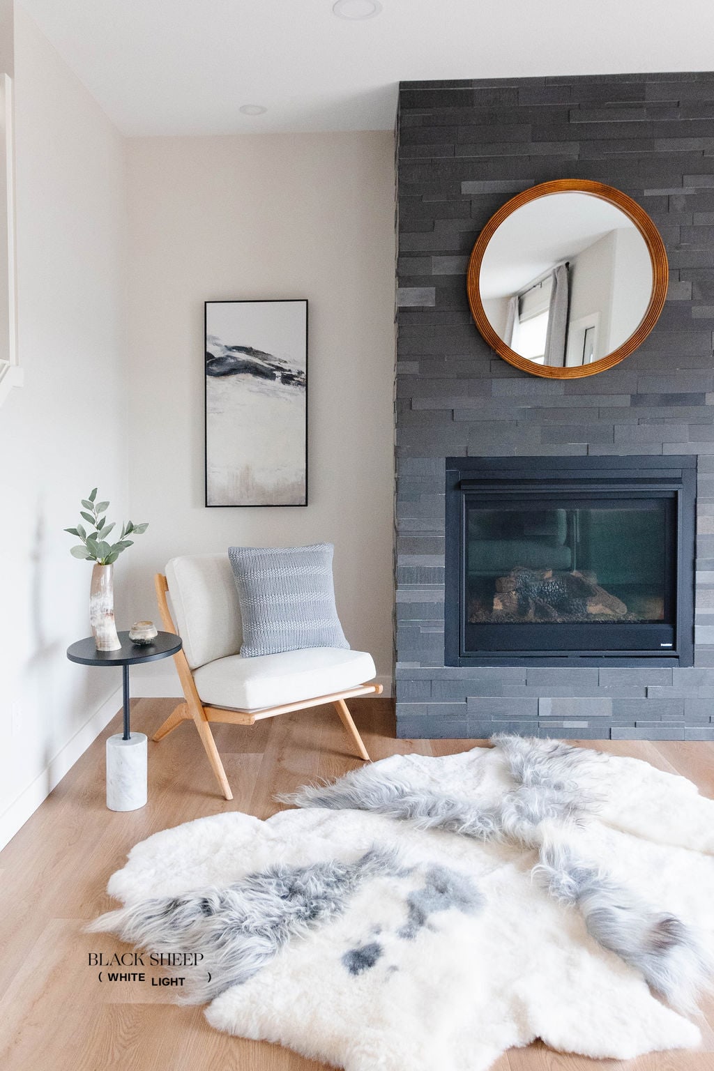 Grey Melange Sheepskin Rug - Black Sheep (White Light)