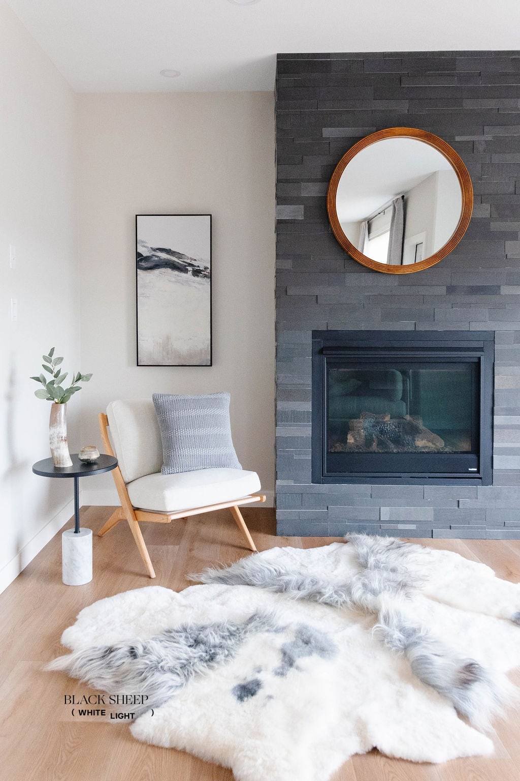 Grey Melange Sheepskin Rug - Black Sheep (White Light)