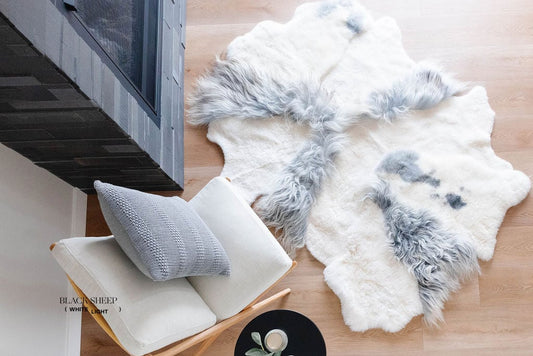 Grey Melange Sheepskin Rug - Black Sheep (White Light)