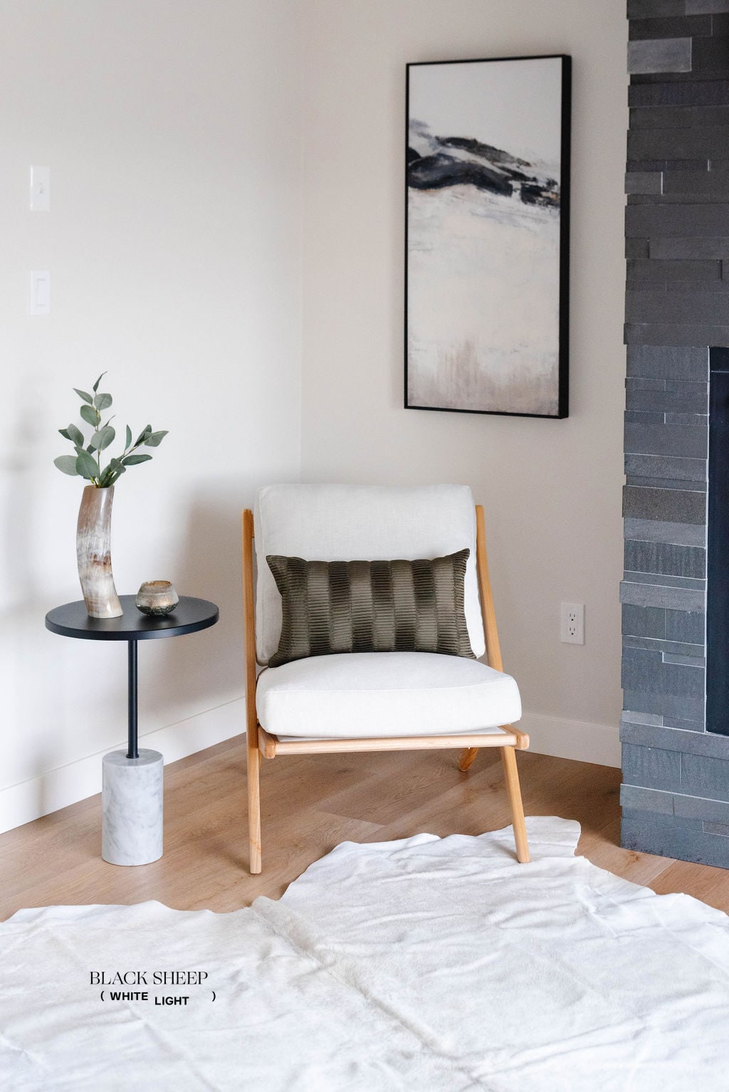 Large Light Grey Cowhide Area Rug - Black Sheep (White Light)
