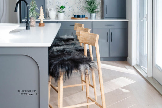 Dark Grey Icelandic Sheepskin Chair Pad - Black Sheep (White Light)