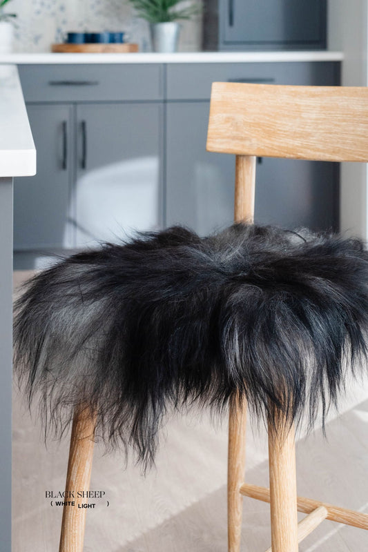 Dark Grey Icelandic Sheepskin Chair Pad - Black Sheep (White Light)