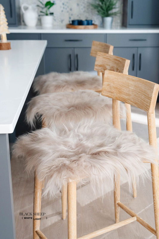 Nude Icelandic Sheepskin Chair Pad - Black Sheep (White Light)