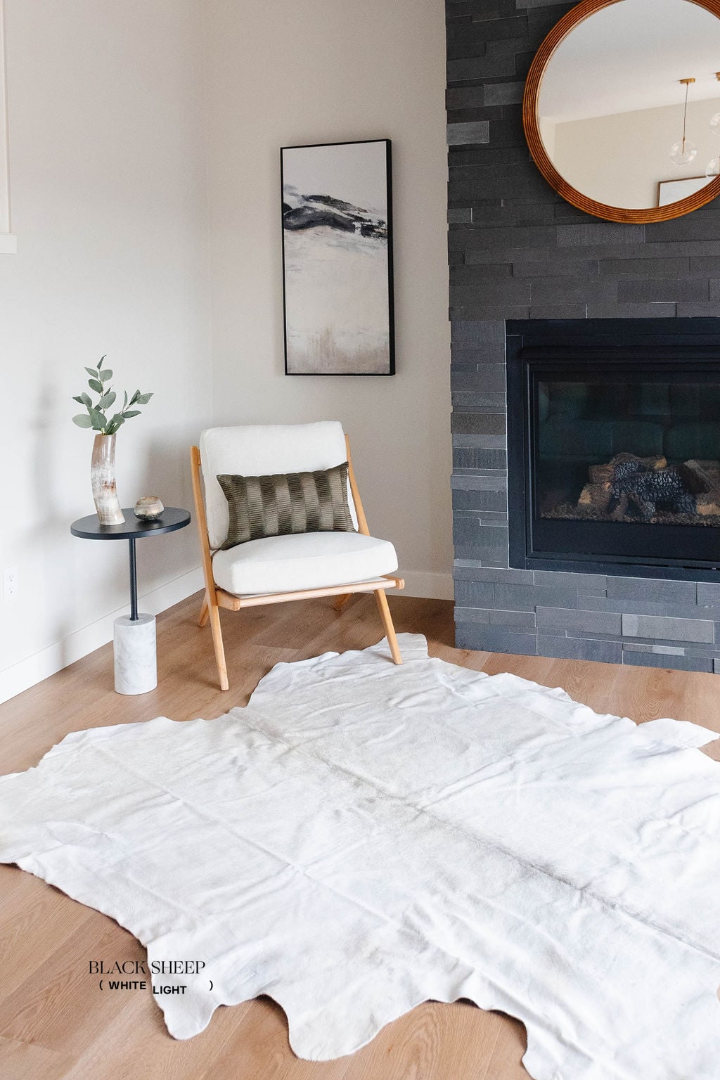 Large Light Grey Cowhide Area Rug - Black Sheep (White Light)
