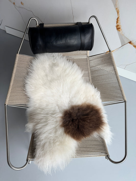 ONE OF A KIND Long wool White with Single Brown Spot Icelandic Sheepskin