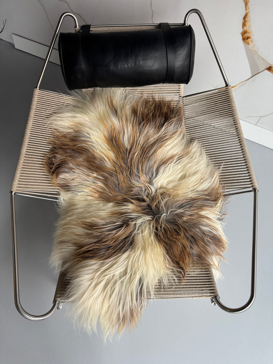 ONE OF A KIND Long wool White with Rusty Grey Locks Icelandic Sheepskin