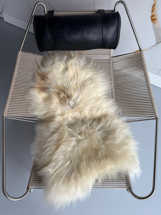 ONE OF A KIND Long wool Cream with Rusty Pale spots Icelandic Sheepskin
