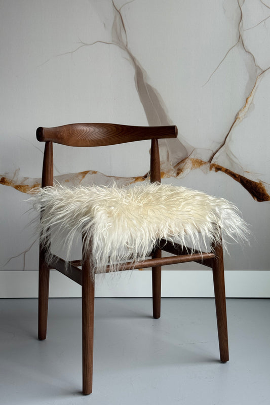 White Curly Icelandic Sheepskin Chair Pad