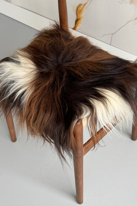 Rusty Brown and White Spotted Icelandic Sheepskin Chair Pad