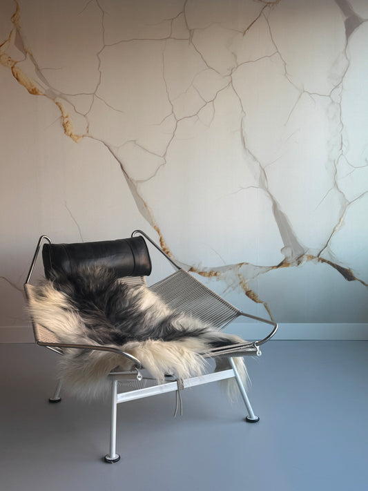 ONE OF A KIND Long wool White with Grey Locks Icelandic Sheepskin