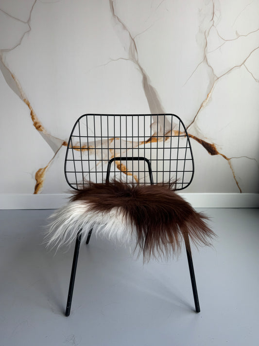 B Grade Rusty Brown w/White Icelandic Sheepskin Chair Pad