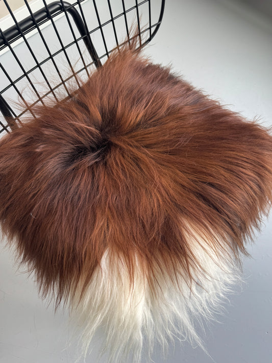 B Grade Rusty Brown w/White Icelandic Sheepskin Chair Pad