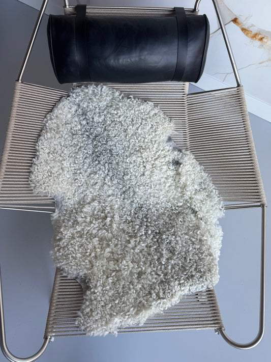 ONE OF A KIND White Medium Wool Gotland Sheepskin with baby grey